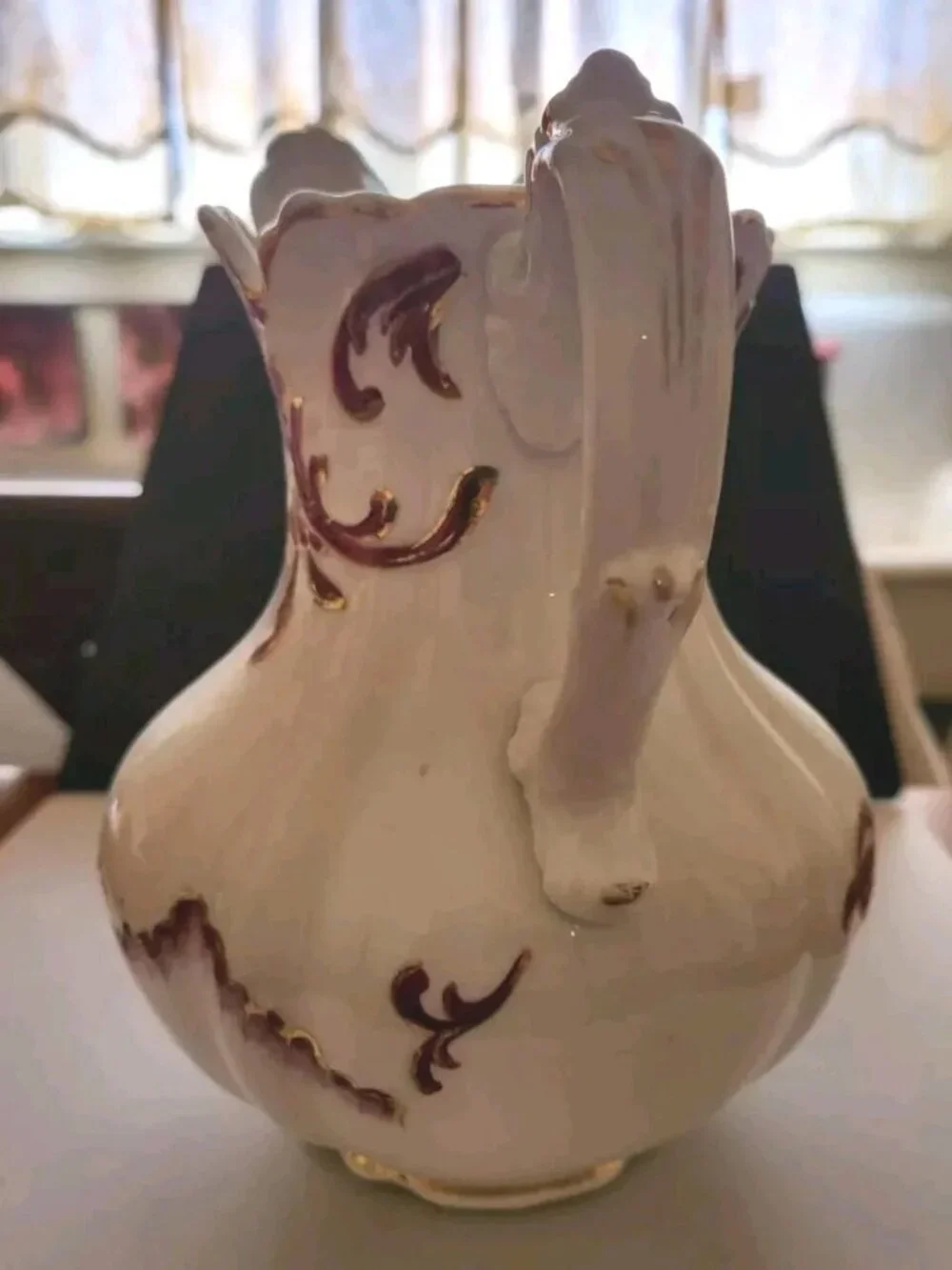 American DRESDEN PORCELAIN LARGE WHITE Cranberry WATER PITCHER 7
